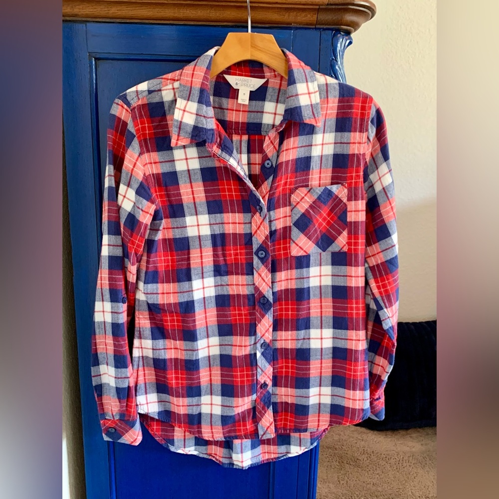 Red/White/Blue Plaid Top From Market & Spruce